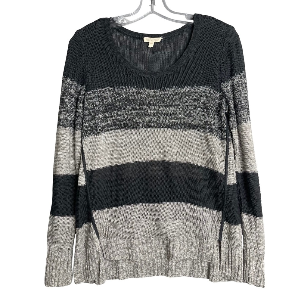 Eileen Fisher 100%‎ Organic Linen Sweater Womens S Grey Striped Lagenlook Knit